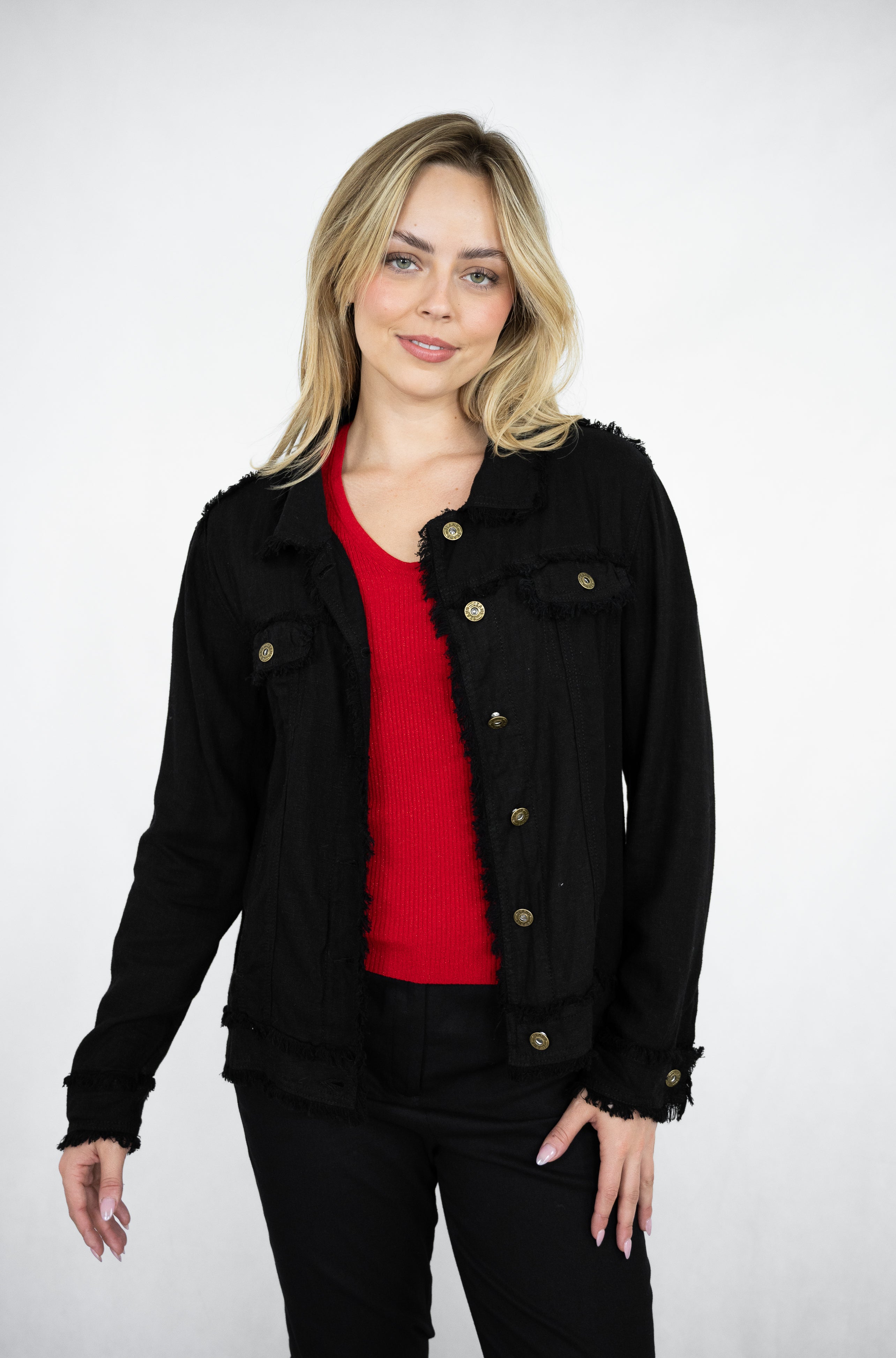 Linen Fringe Jacket Black