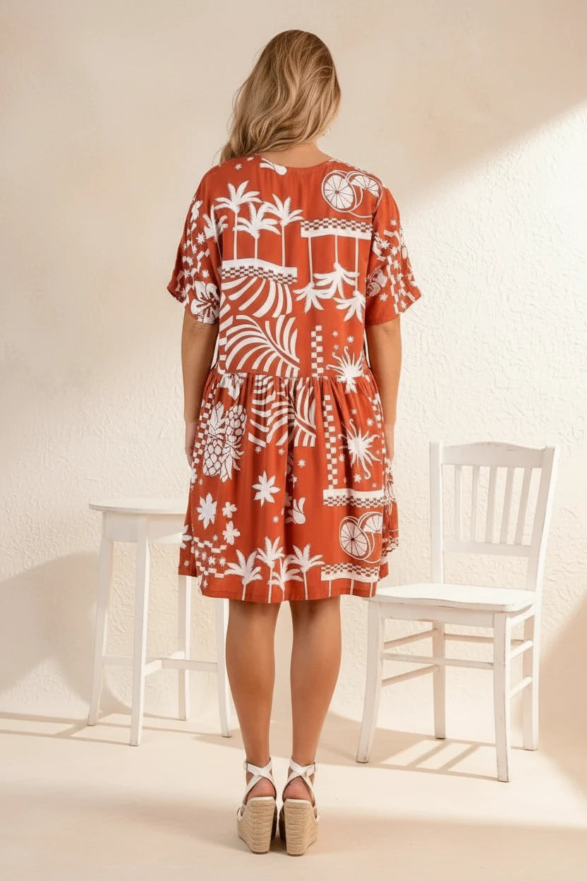 Stacey Fruity Shores Sundress Rust