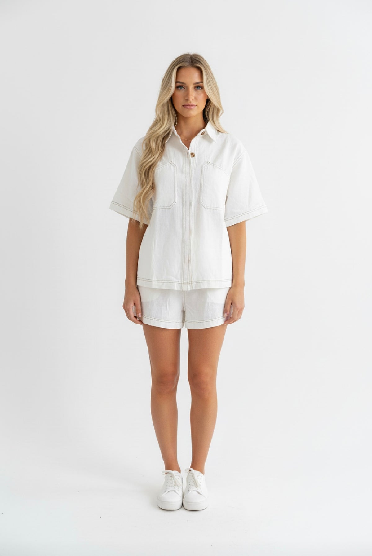 Rhianna Denim Shirt & Short Set White