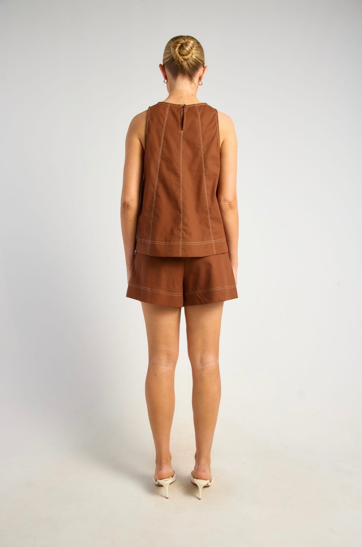 Brianna Cotton Linen Top & Shorts Set Brown