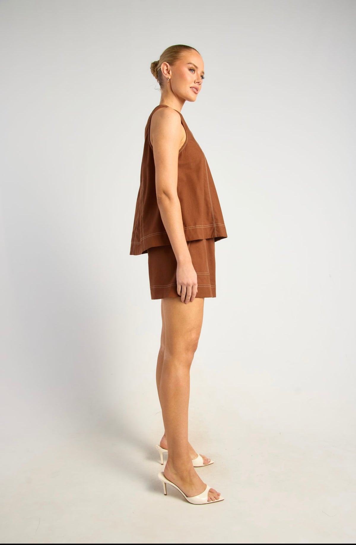 Brianna Cotton Linen Top & Shorts Set Brown