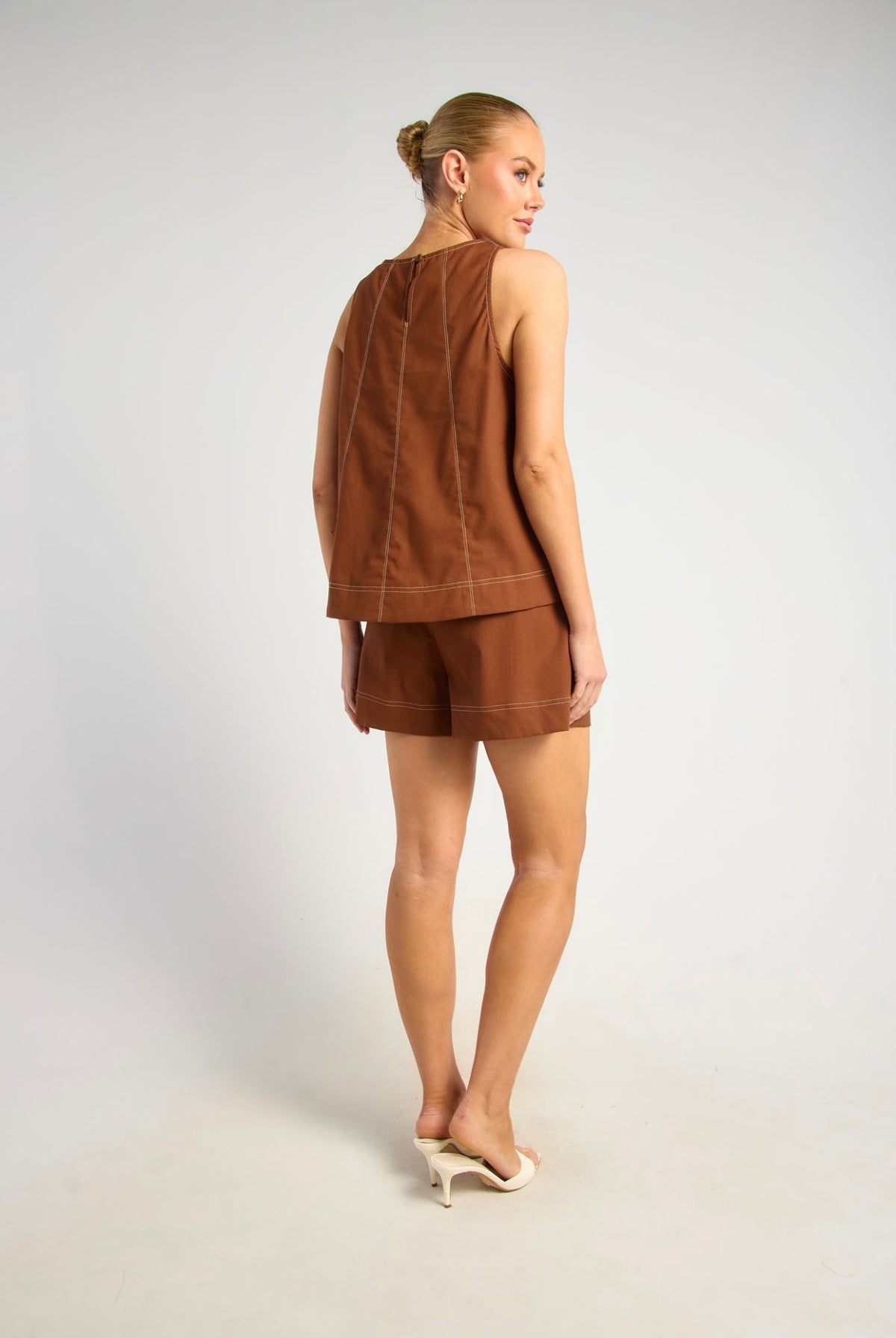 Brianna Cotton Linen Top & Shorts Set Brown