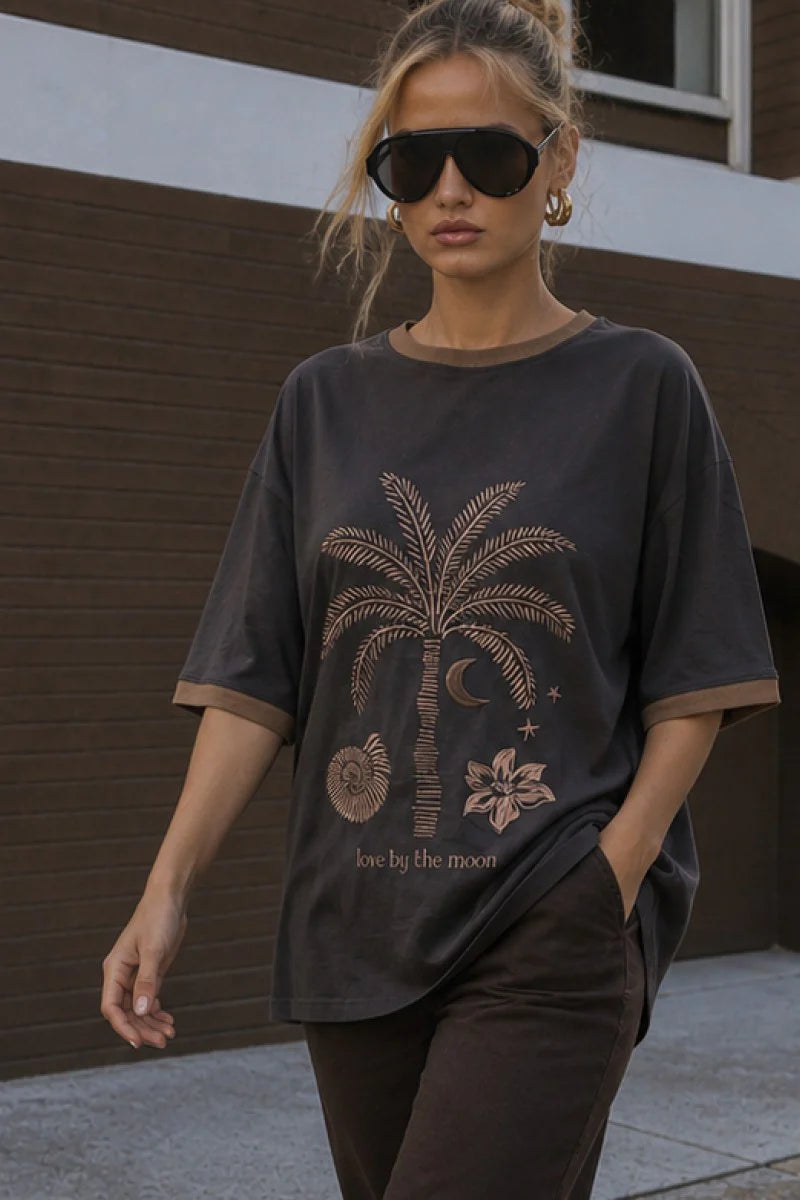 Love by the Moon Tee Charcoal