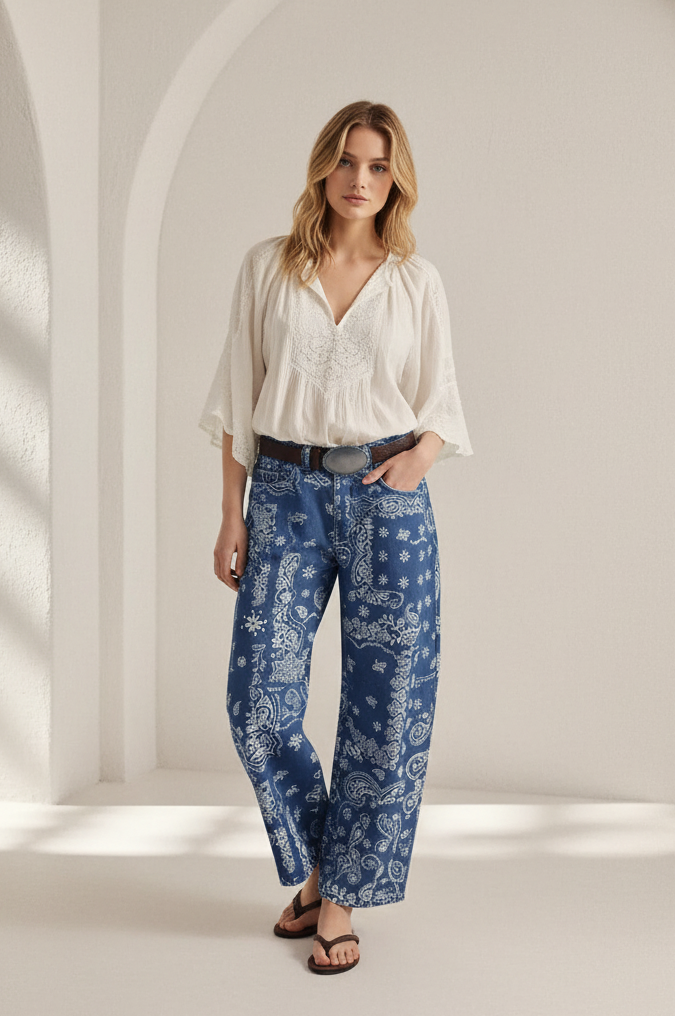 Your Lucky Day Bandana Barrel Pant Blue
