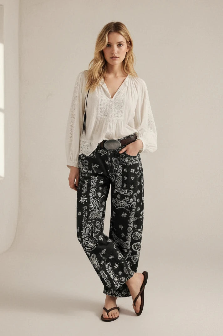 Your Lucky Day Bandana Barrel Pant Black