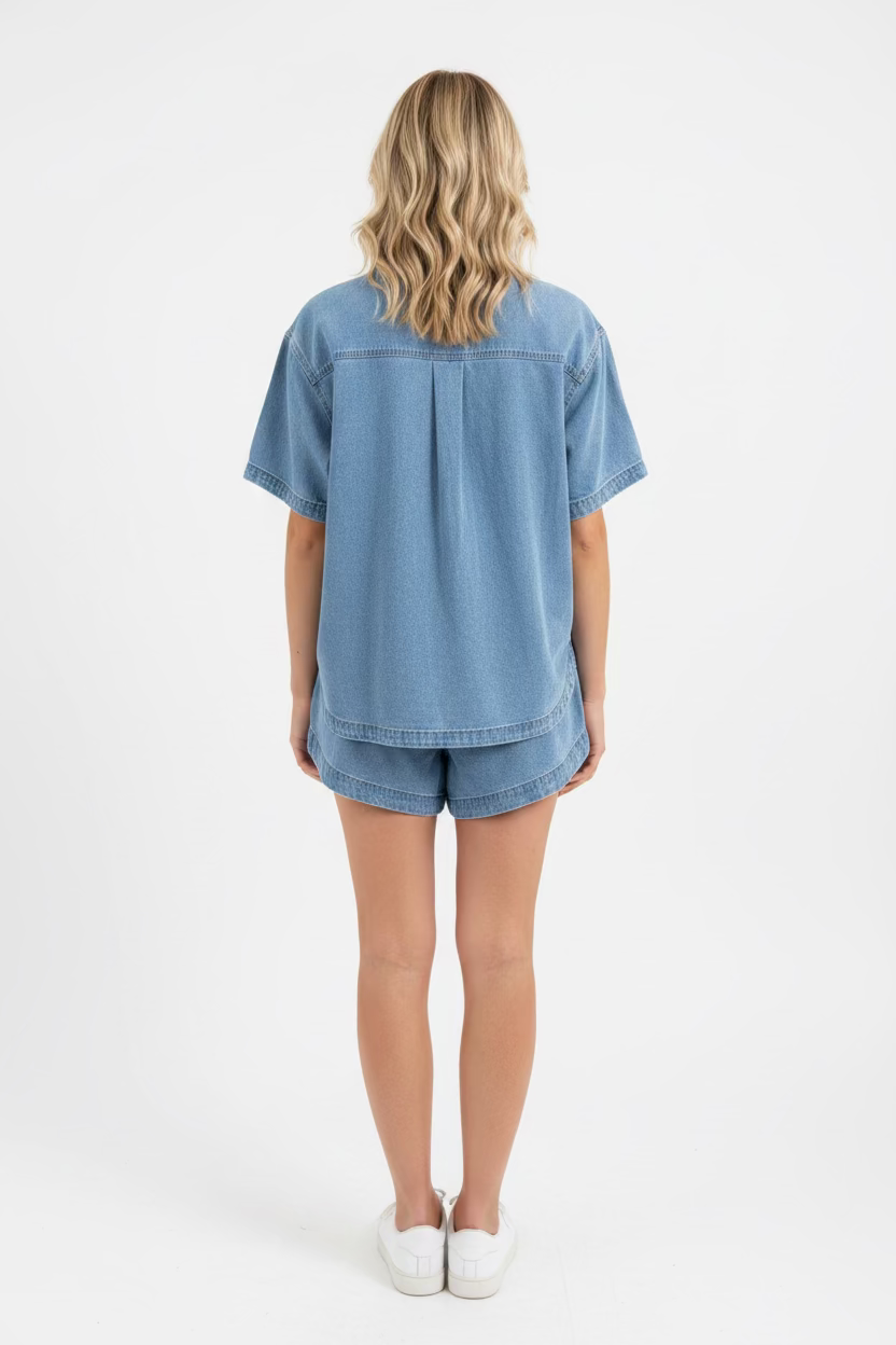 The Devon Mid-Blue Denim Short Set