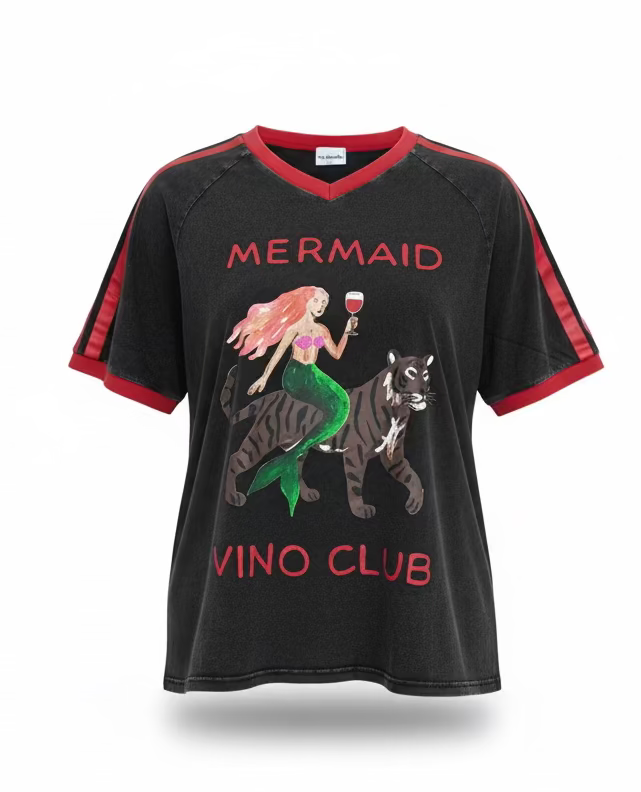 Mermaid Vino Club Tee Black Acid