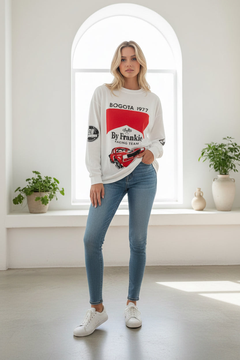 By Frankie Racing Team Long Sleeve Tee White
