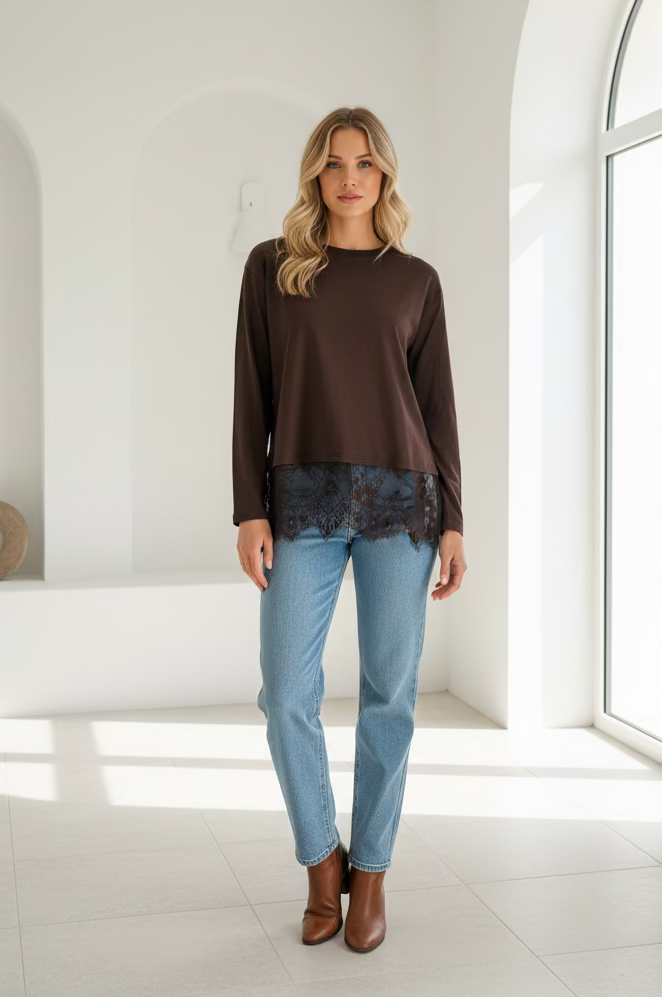 Brodie By Frankie Lace Tee Chocolate