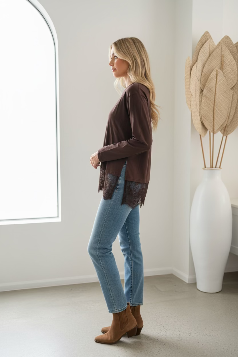 Brodie By Frankie Lace Tee Chocolate