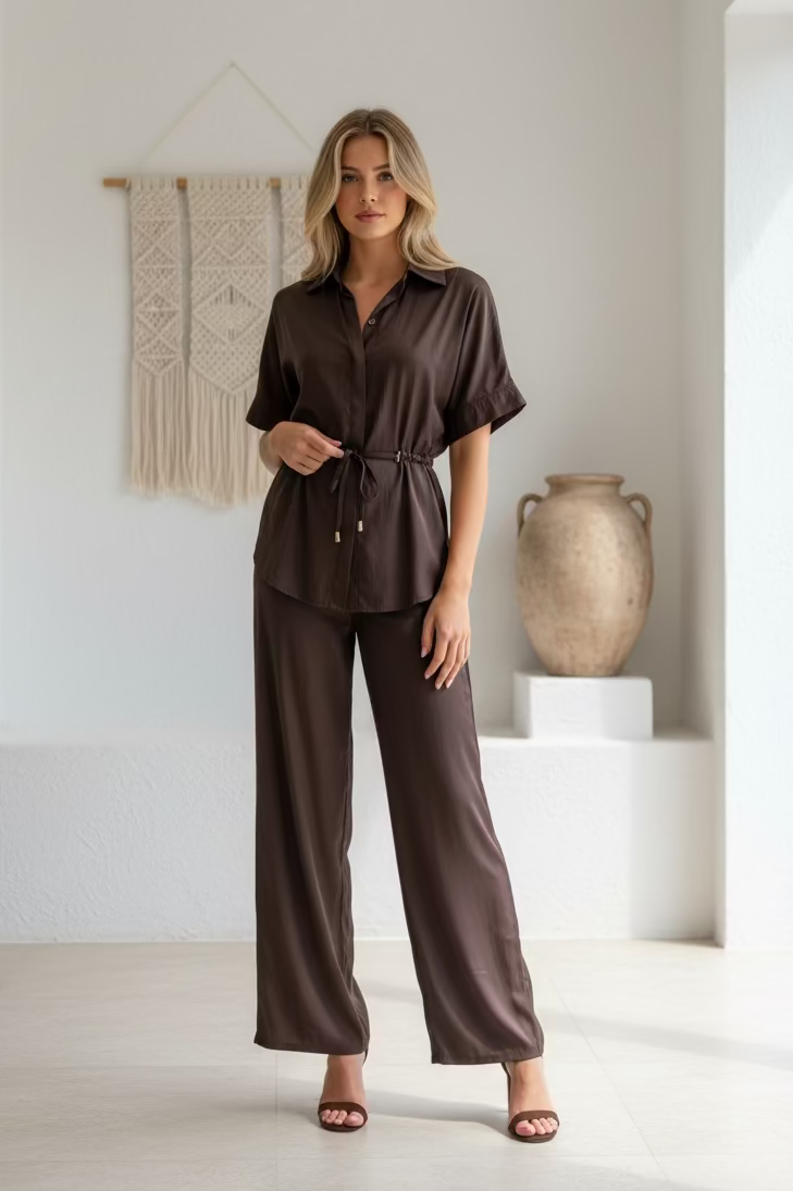 Imogen 2 Piece Top & Pant Set Chocolate