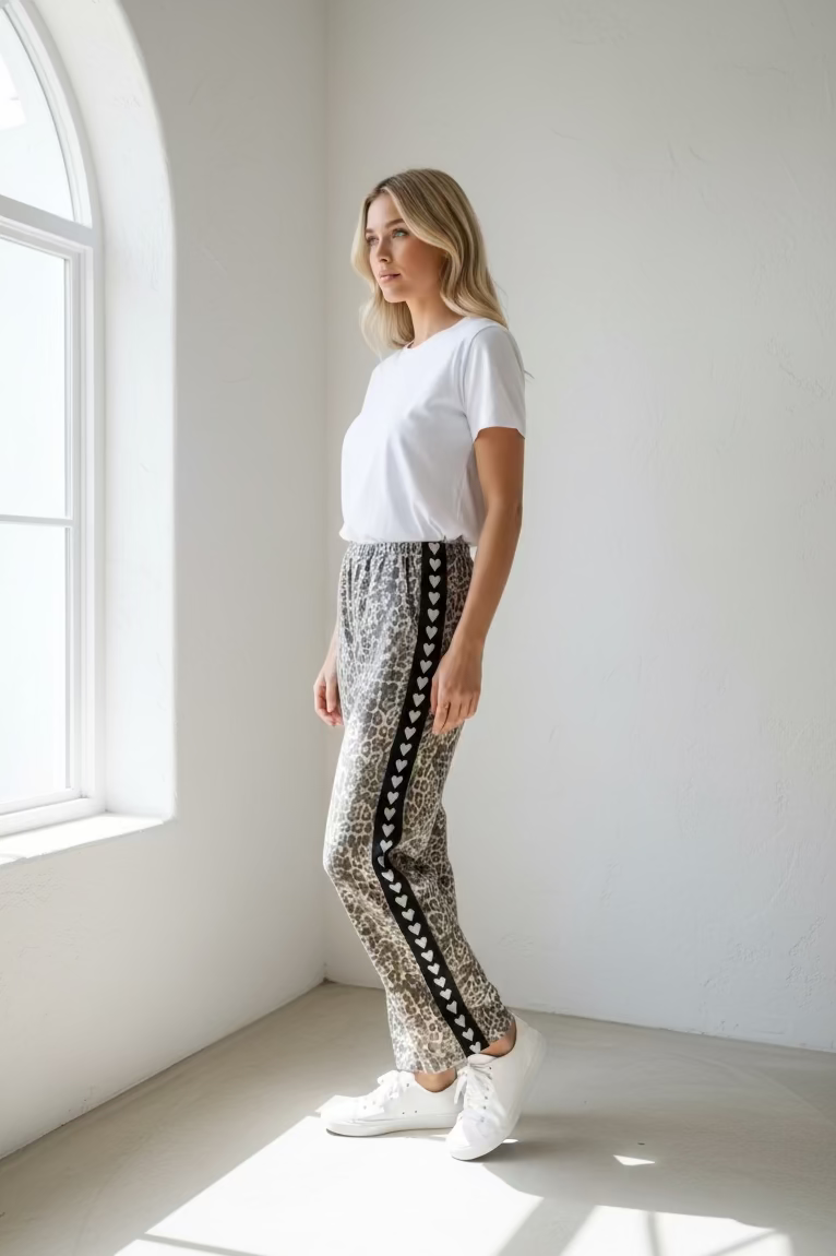 Leopard Racer Dark Green Heart Jeans