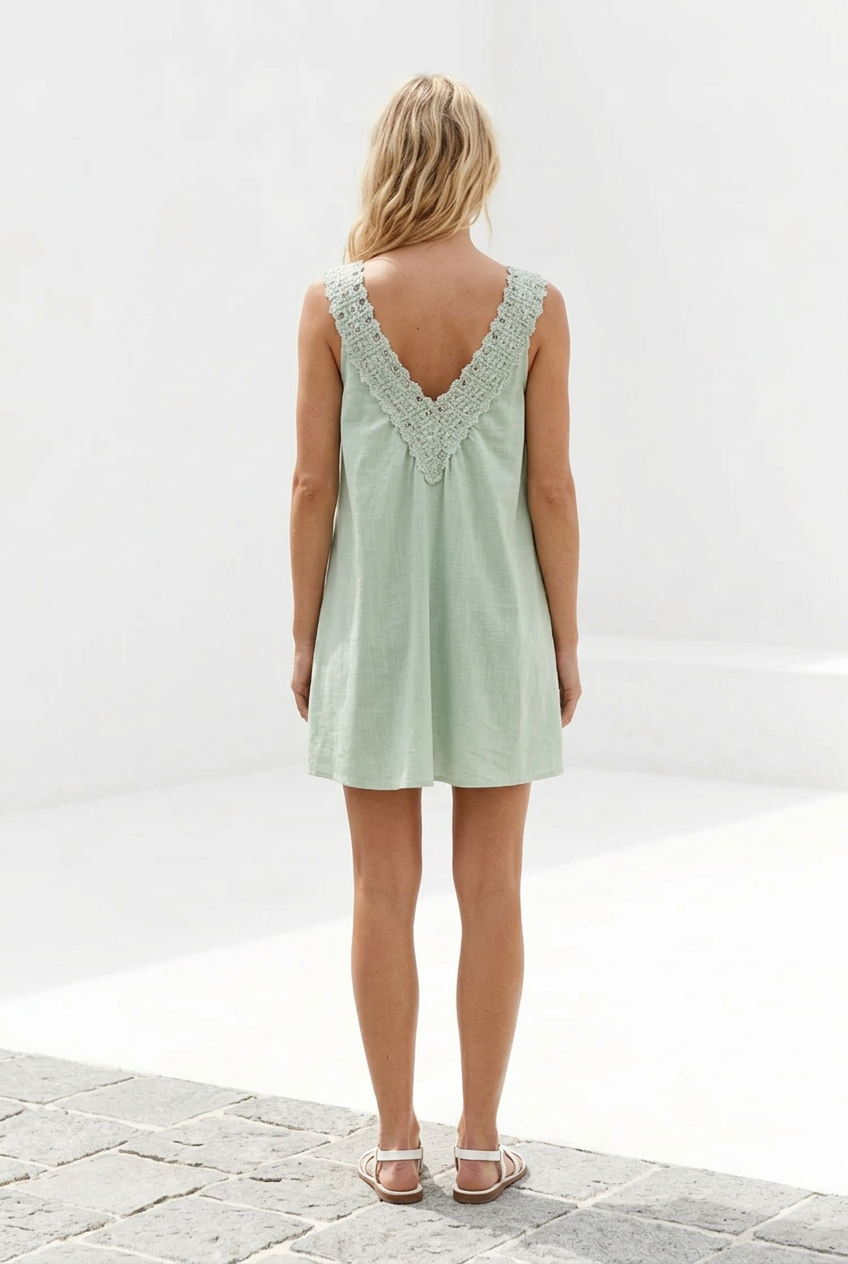 Elle Lace Trim Mini Dress Sage