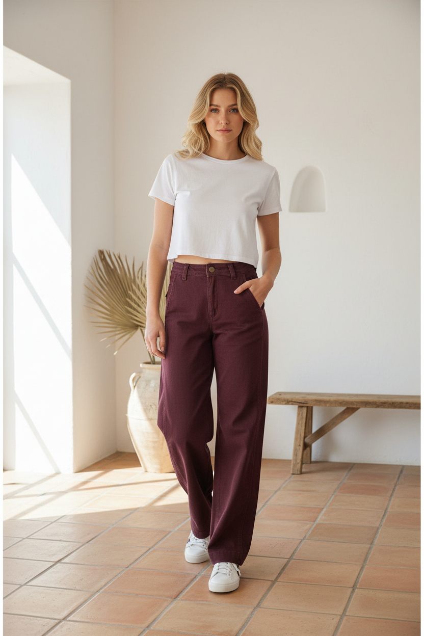 Country Denim Barrel Jean Wine