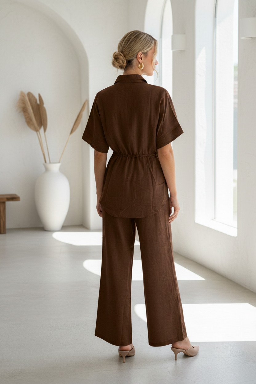 Imogen 2 Piece Top & Pant Set Chocolate