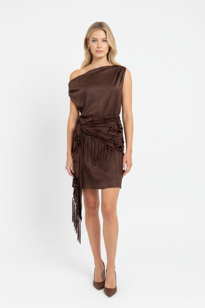 Parisian Dream Mini Dress & Scarf Set Chocolate