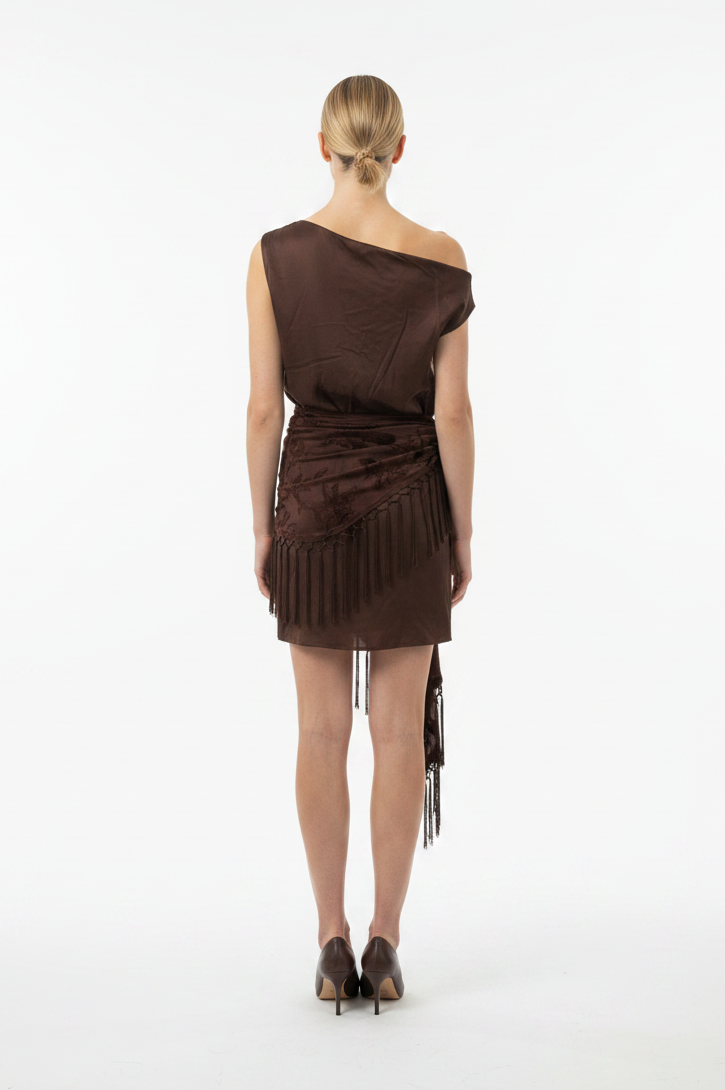 Parisian Dream Mini Dress & Scarf Set Chocolate