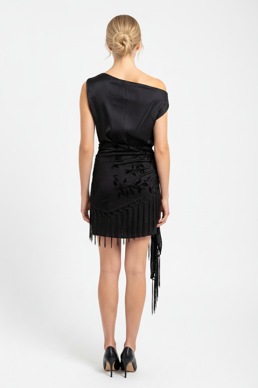 Parisian Dream Mini Dress & Scarf Set Black