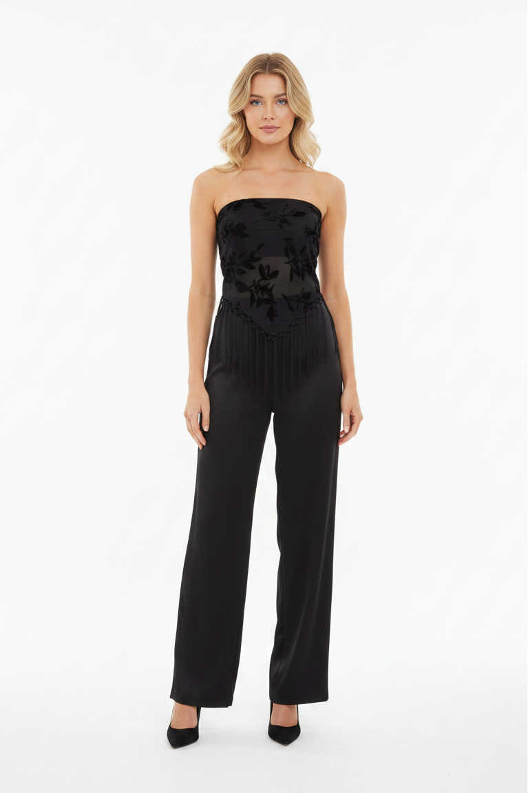 Parisian Dream Fringe Pant Set Black
