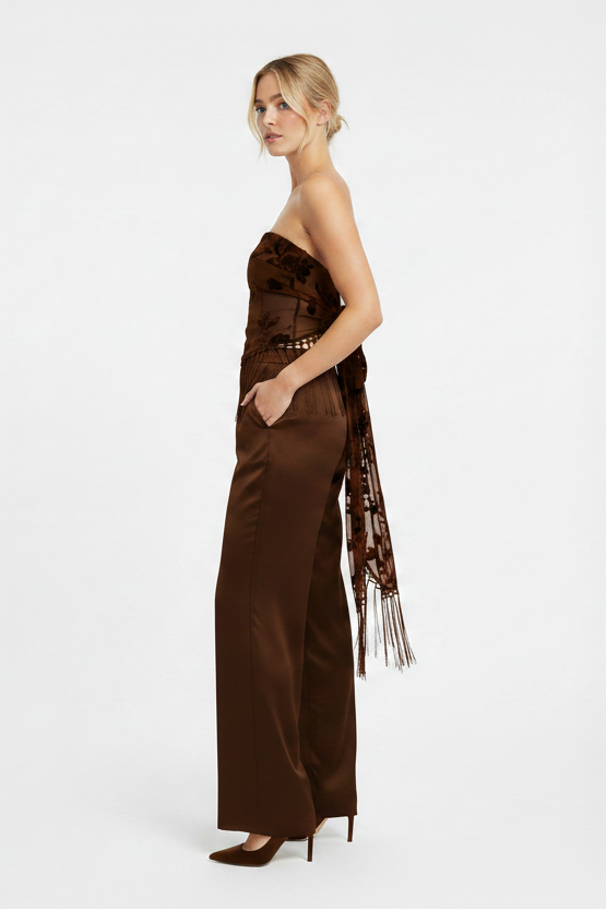 Parisian Dream Fringe Pant Set Chocolate