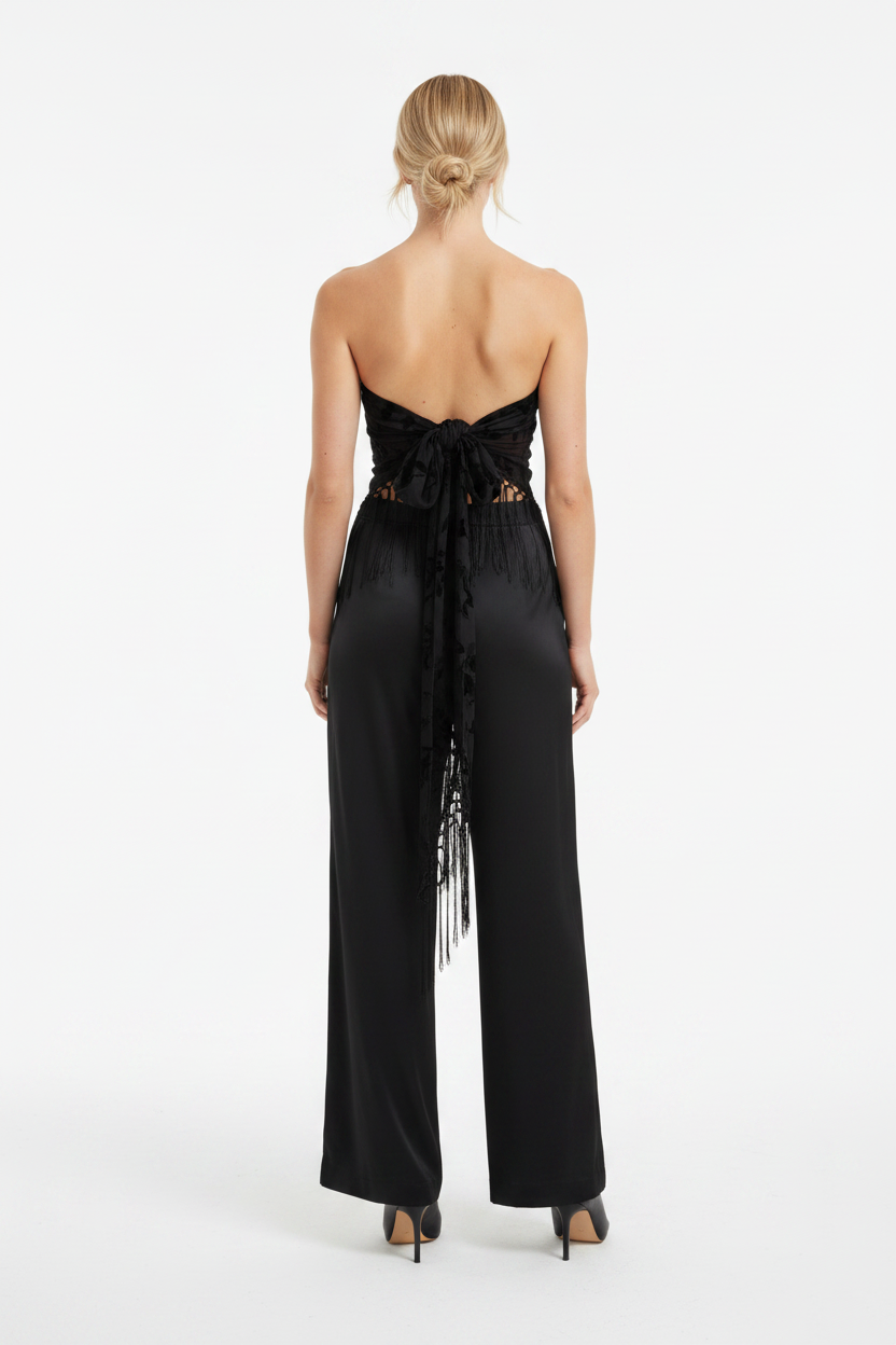 Parisian Dream Fringe Pant Set Black
