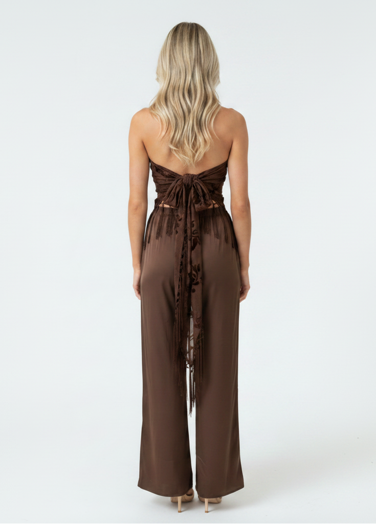 Parisian Dream Fringe Pant Set Chocolate
