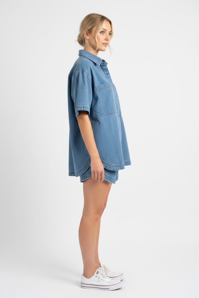 The Devon Mid-Blue Denim Short Set