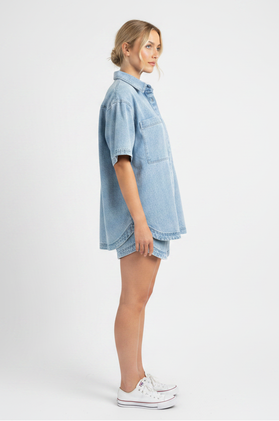 The Devon Mid-Blue Denim Short Set