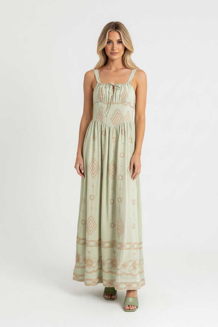 Destiny Pale Green Patterned Maxi