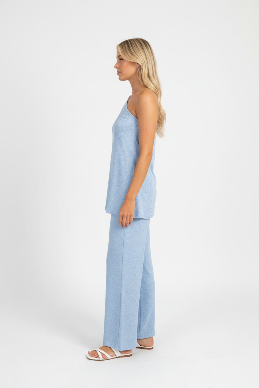 Rebel One Shoulder Top & Pant Set Soft Blue