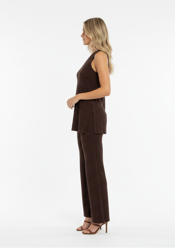 Rebel One Shoulder Top & Pant Set Chocolate