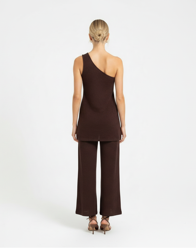 Rebel One Shoulder Top & Pant Set Chocolate