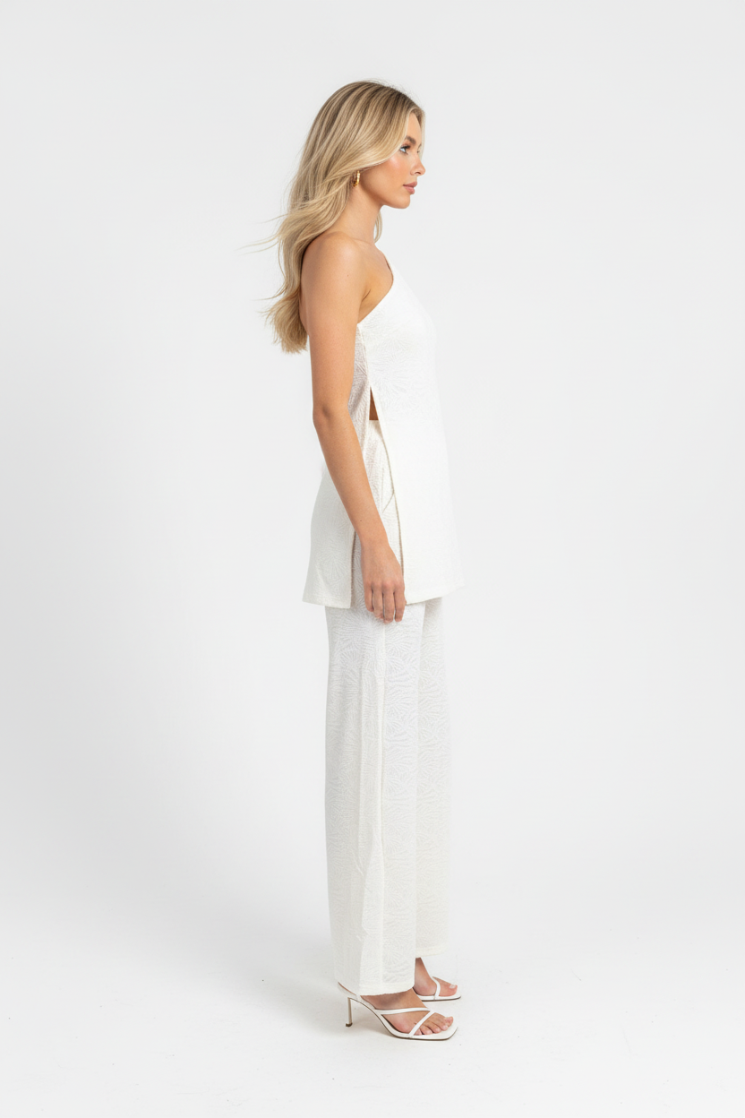 Rebel One Shoulder Top & Pant Set White