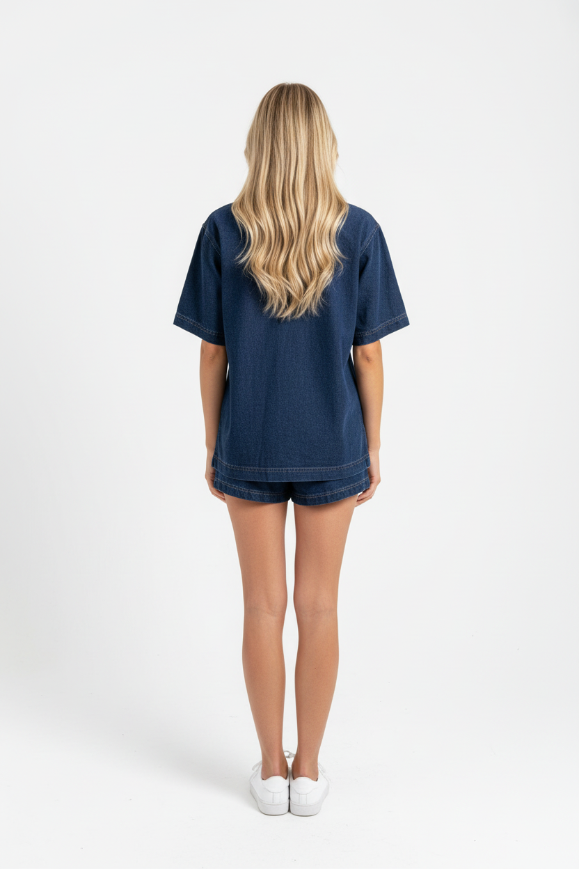 Rhianna Denim Shirt & Short Set Dark