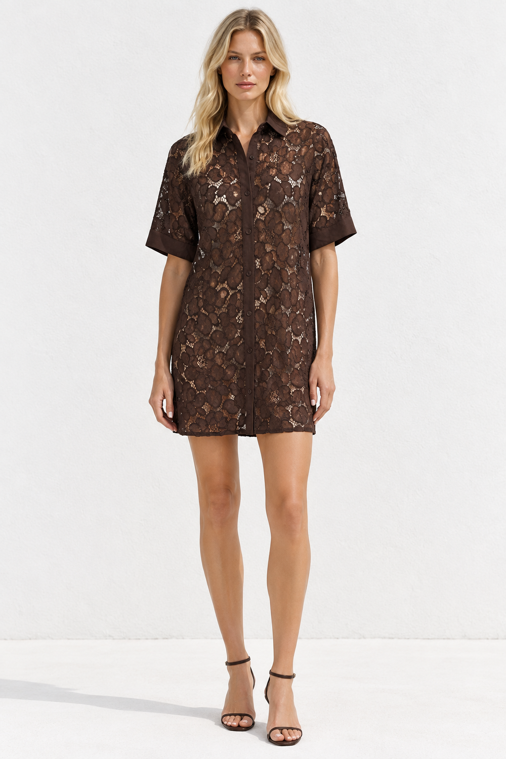 Sharni Lace Mini Dress Chocolate