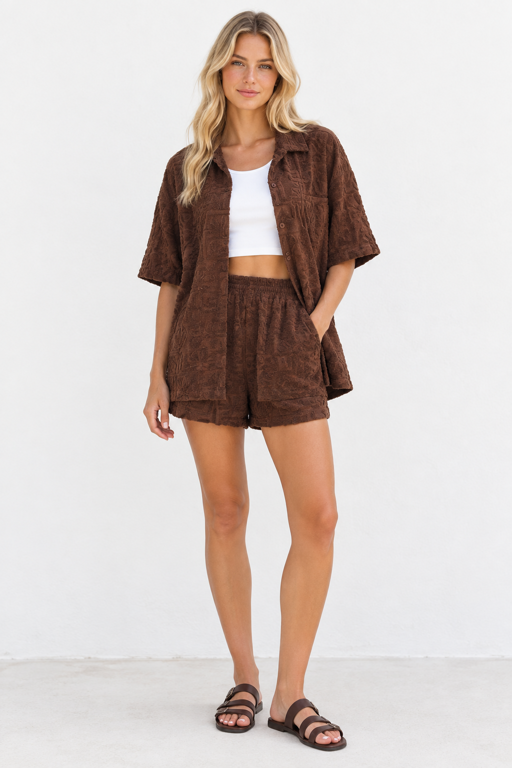 The Towelling Edit Short Set Chocolate