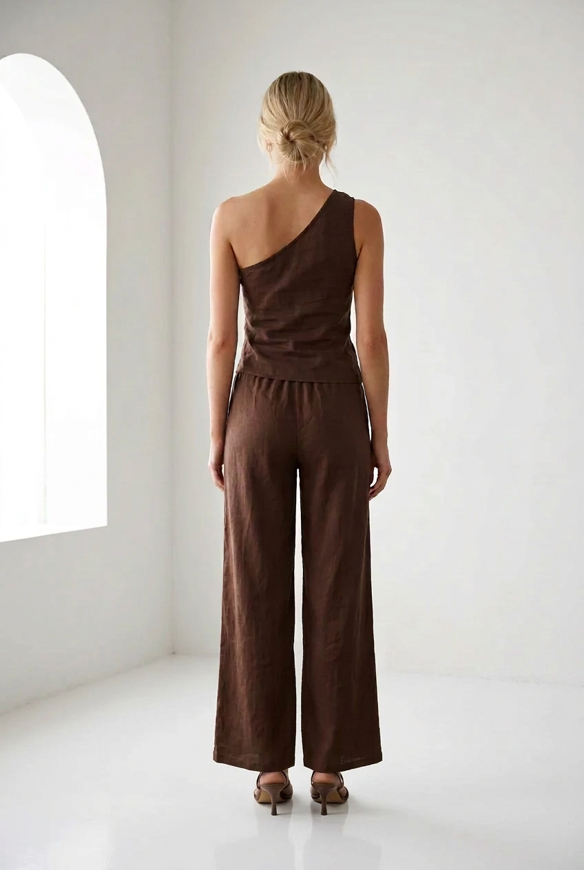 Jayma 1 Shoulder Top Pant Set Chocolate