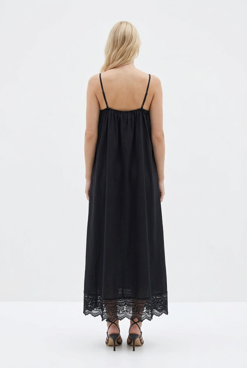Kazzy Lace Trim Maxi Black