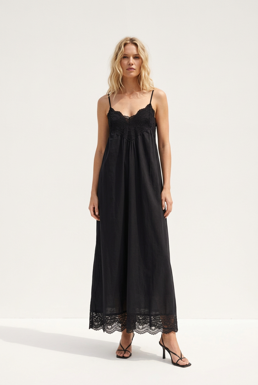 Kazzy Lace Trim Maxi Black