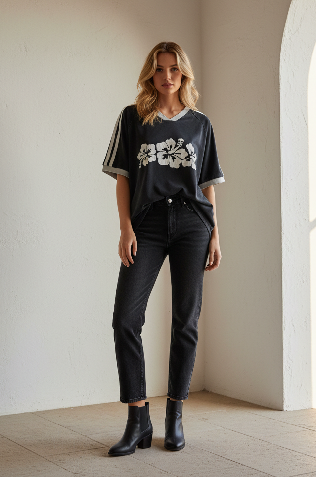 Hibiscus By Frankie Acid Washed Black Tee