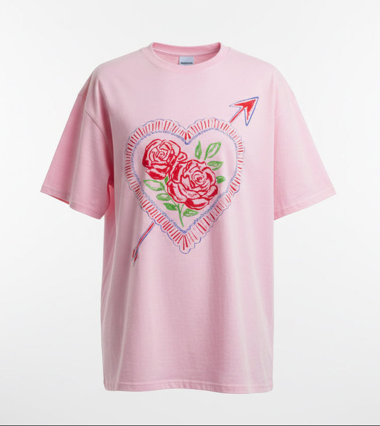 Pink Heart Roses Tee By Frankie
