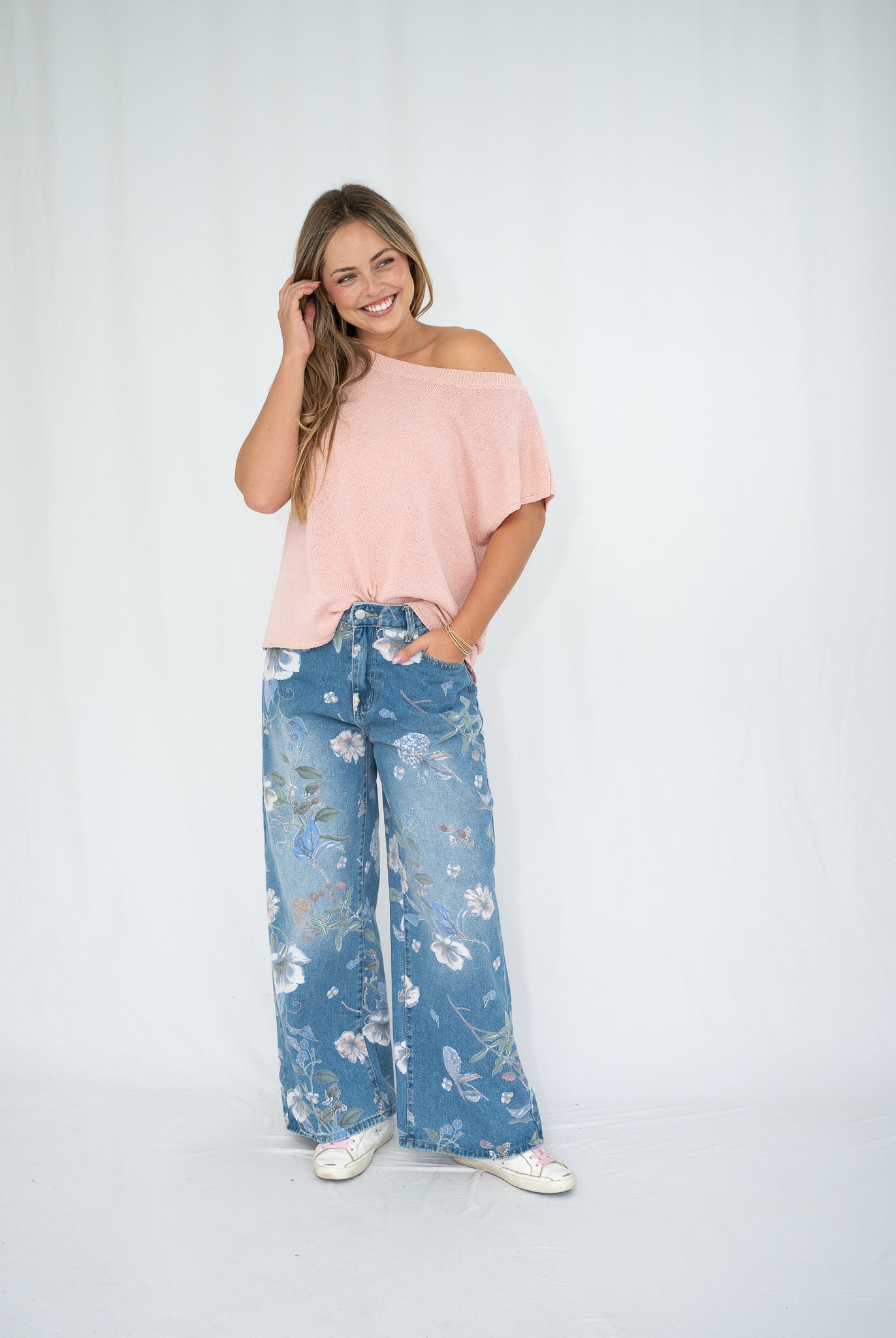 Lia Off-Shoulder Knit Top Pink