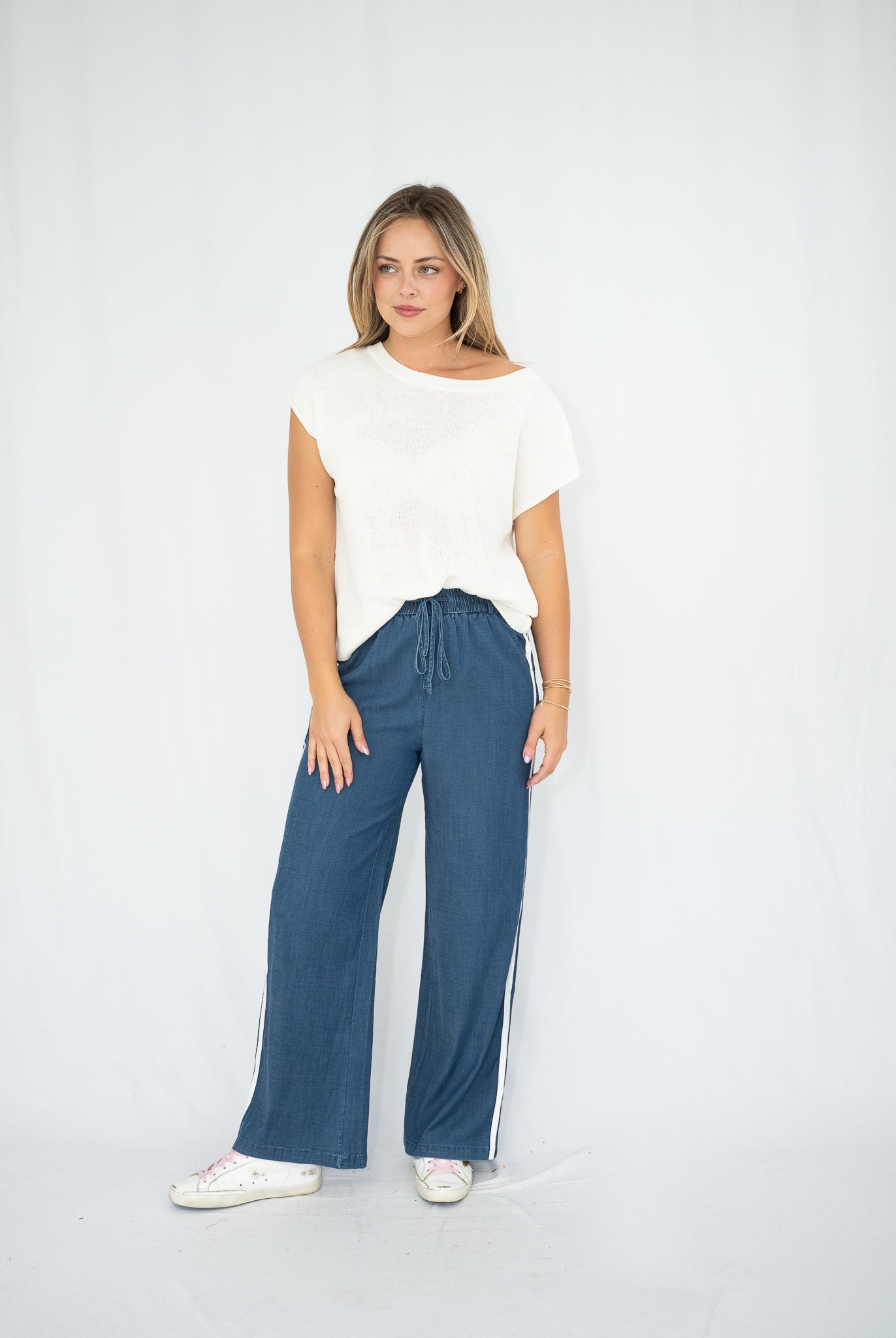 Lia Off-Shoulder Knit Top White