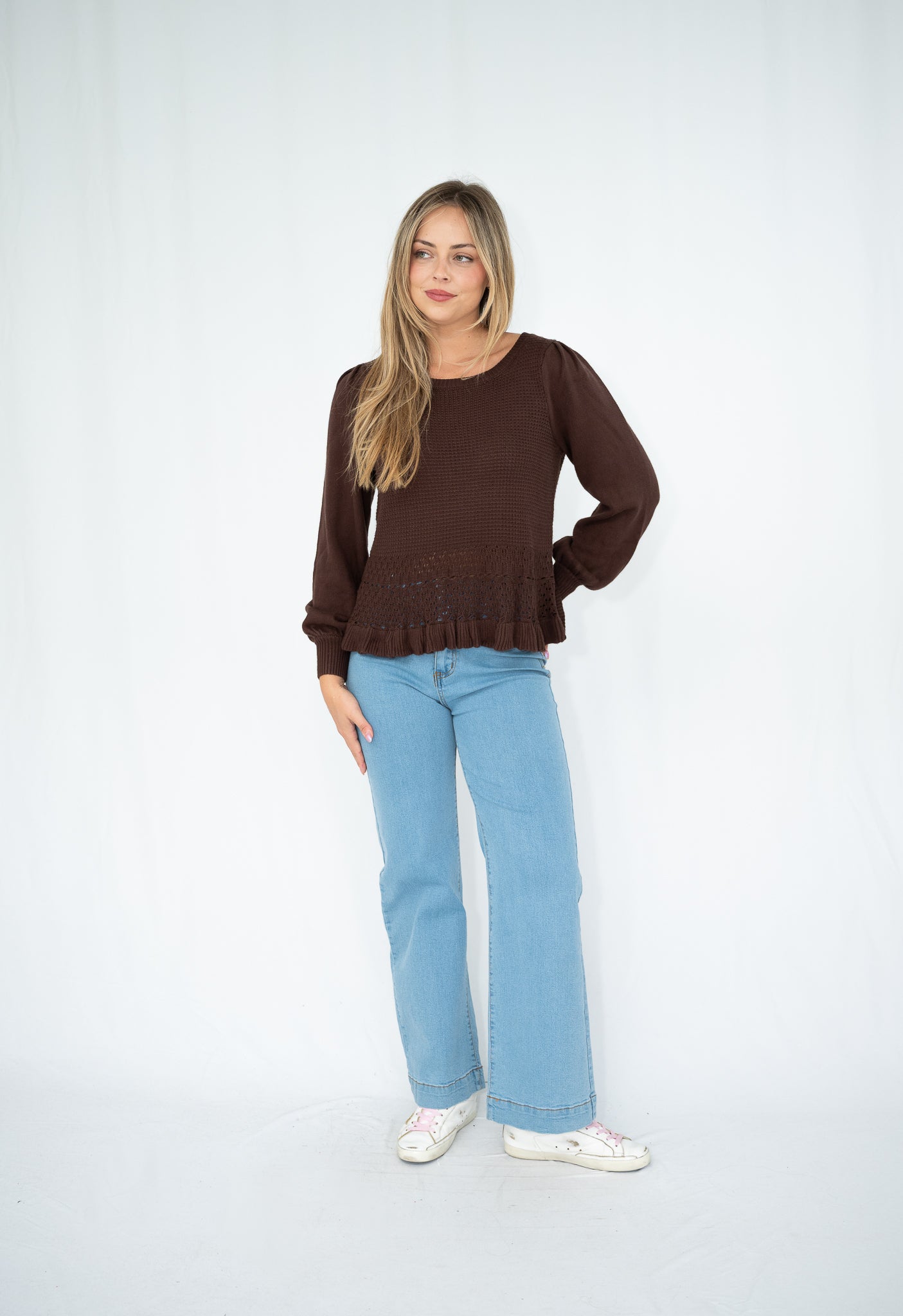 Faith Long Sleeve Knit Top Chocolate