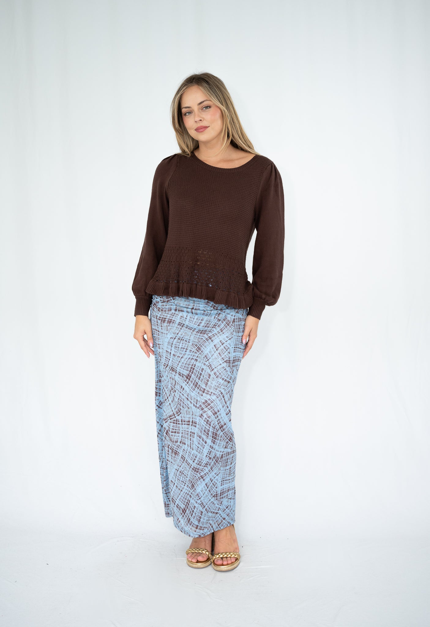 Faith Long Sleeve Knit Top Chocolate
