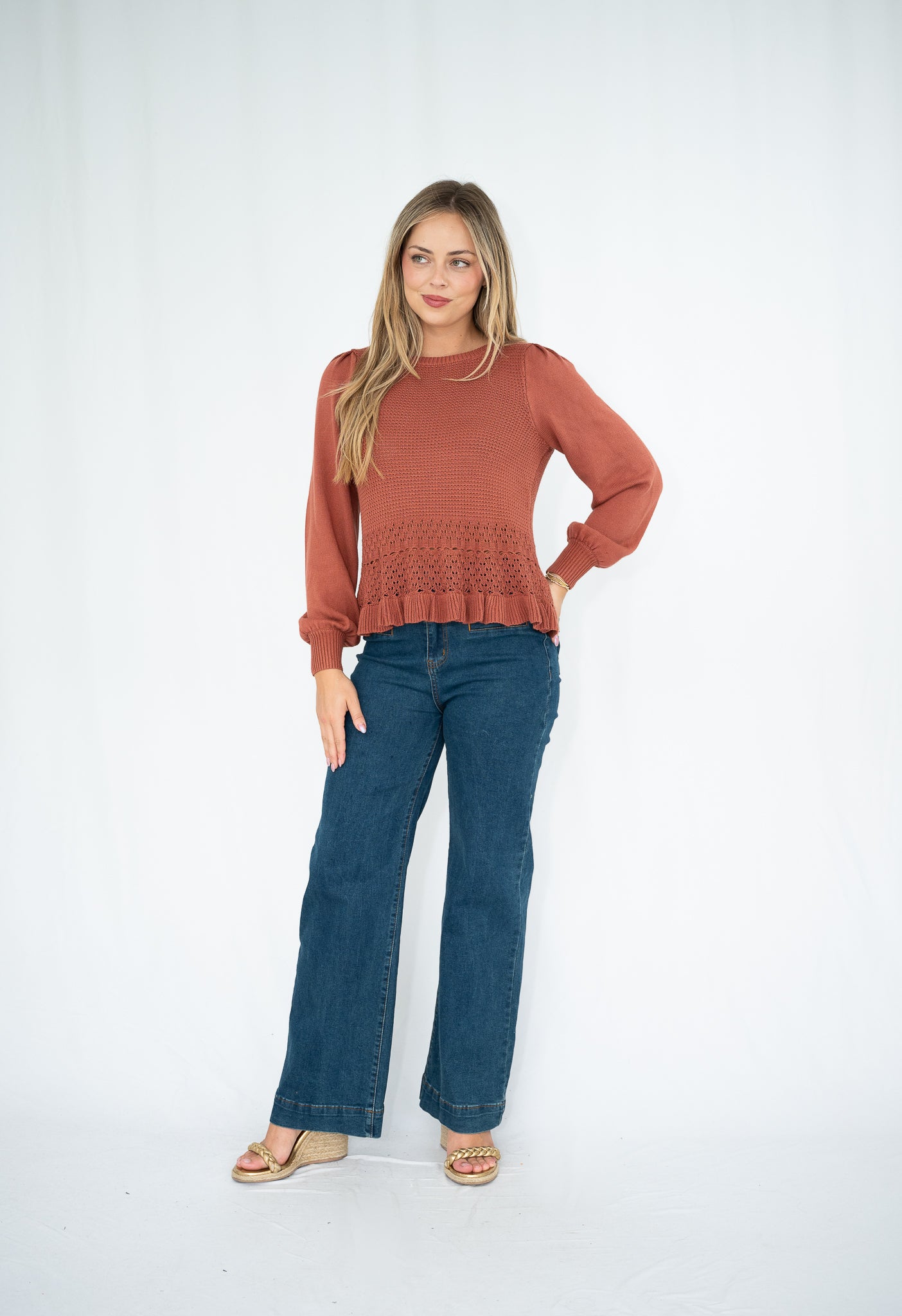 Faith Long Sleeve Knit Top Rust