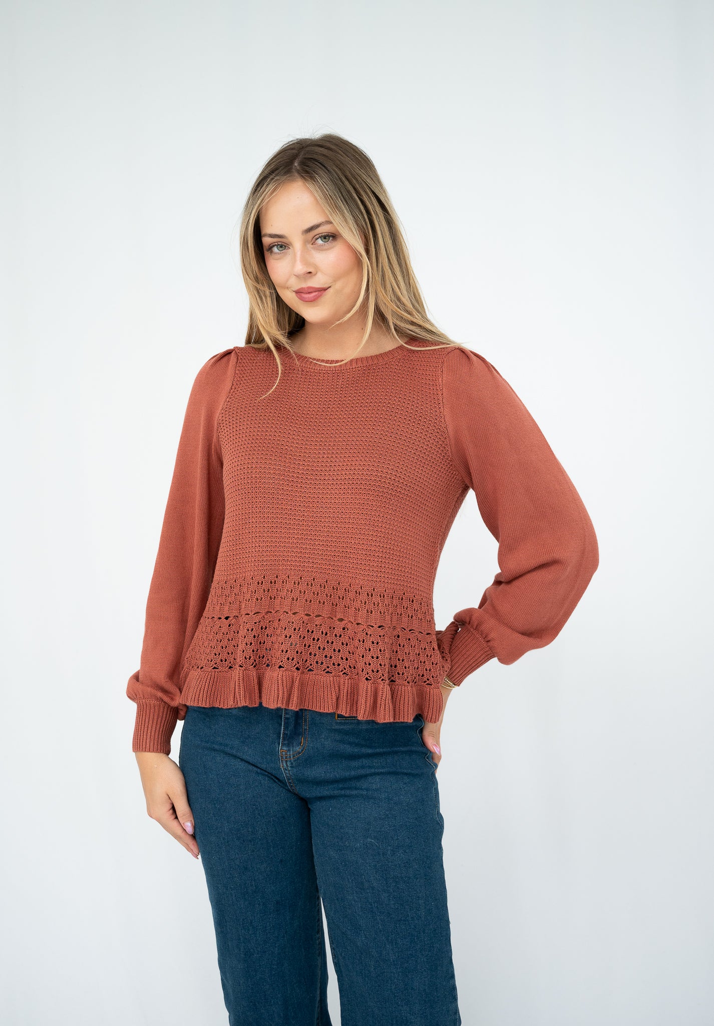 Faith Long Sleeve Knit Top Rust
