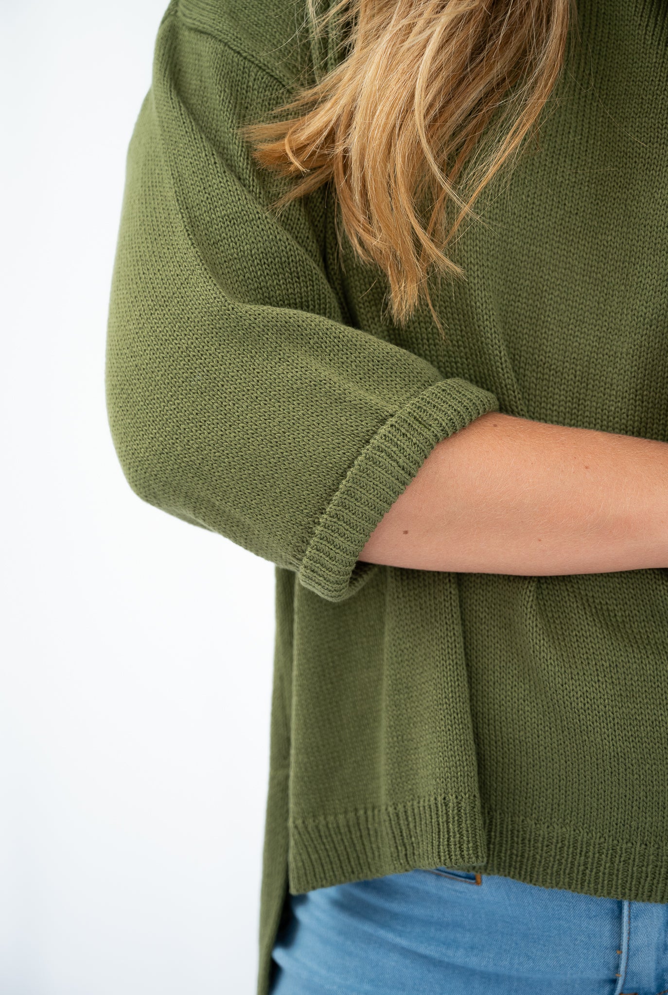 Jackie 3/4 Sleeve Knit Top Khaki