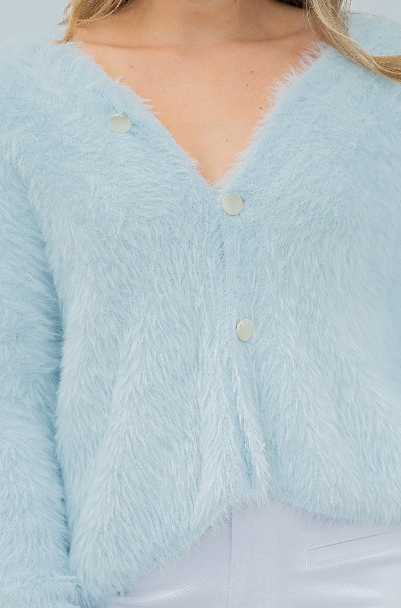 Adele Fluffy Knit Cardigan Baby Blue
