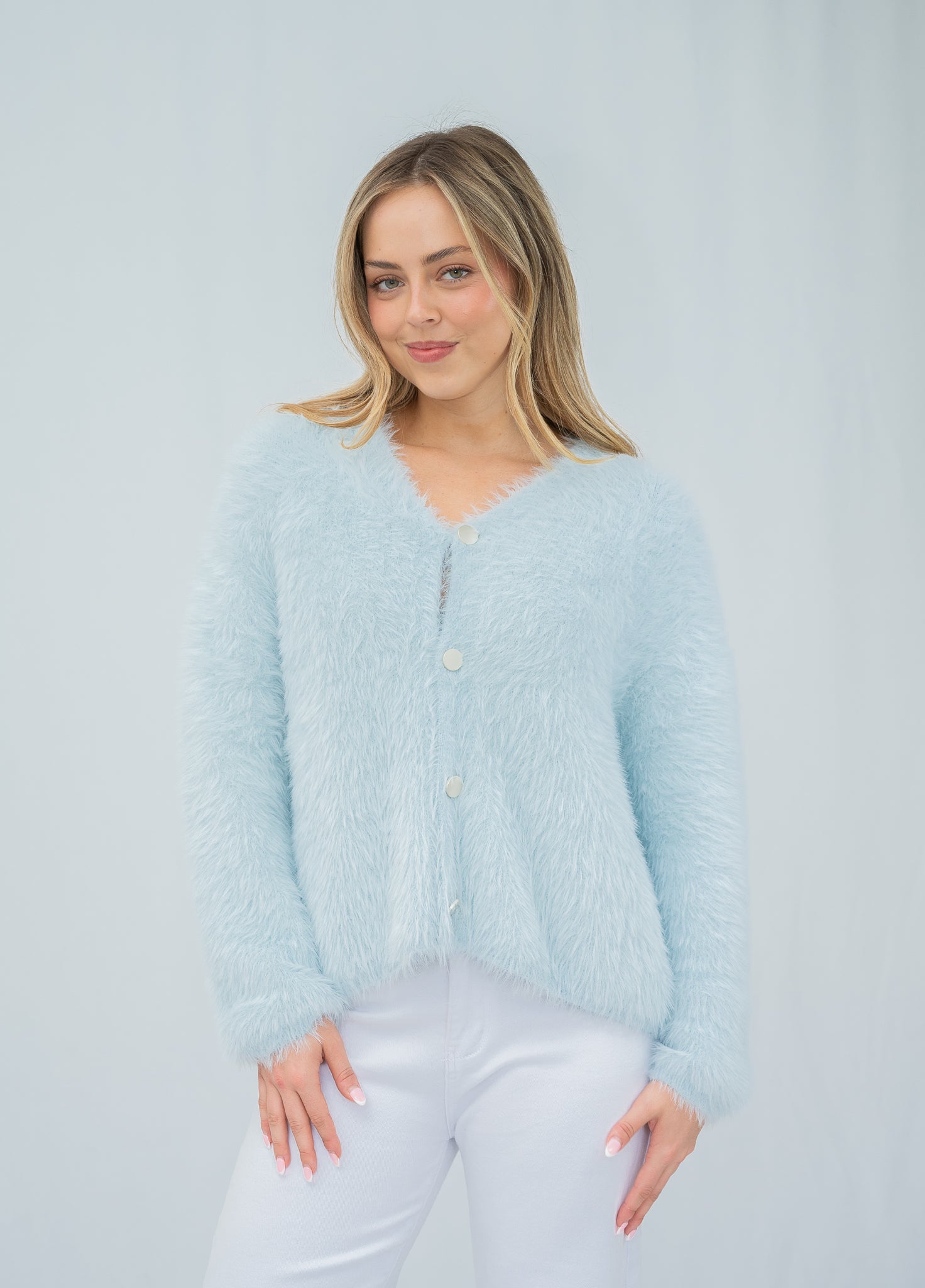 Adele Fluffy Knit Cardigan Baby Blue
